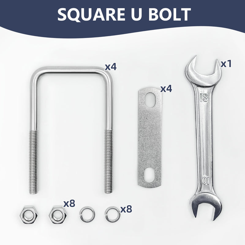4 Sets M8 Square U-Bolts,u-Bolts 2 inch Wide,304 Stainless Steel Square u-Bolts,with Nuts,Bolt Plate and washers M8 x 50mm x 100mm 4