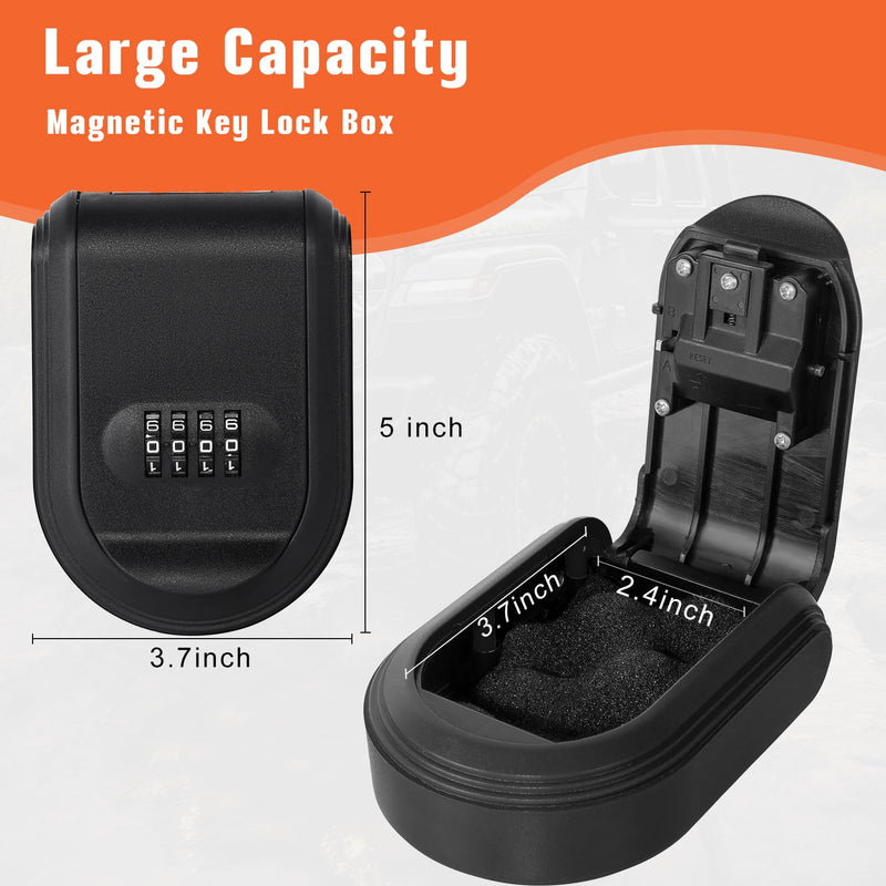 Magnetic Key Box with Combination Lock, Car Key Lock Box with Strong Magnet to Hide Spare Keys Indoors, Outdoors, Magnetic Key Holder for Under Car (Black) Black
