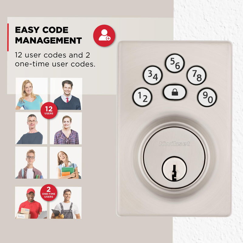 Kwikset Powerbolt 240 5-Button Keypad Satin Nickel Contemporary Electronic Deadbolt Door Lock, Featuring Convenient Keyless Entry, Customizable User Codes and Auto-Locking
