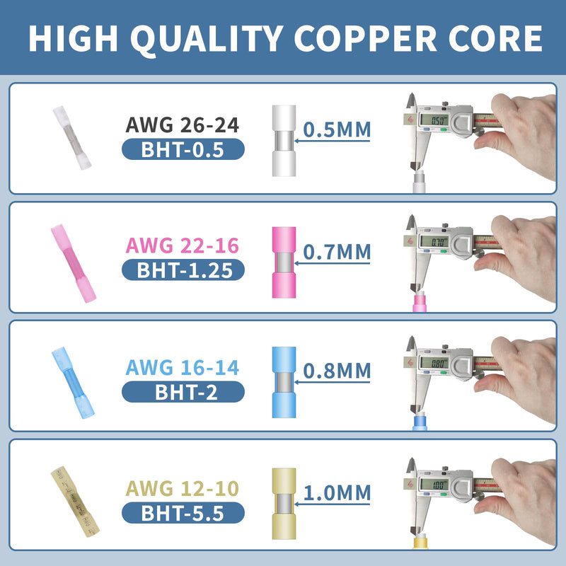 200pcs Heat Shrink Butt Connector, Waterproof Crimp Electrical Wire Connector, Butt Splice Terminal Best for Repair and Maintenance. Suitable for Automotive, Decoration Wiring, Marine Wire Joint 200