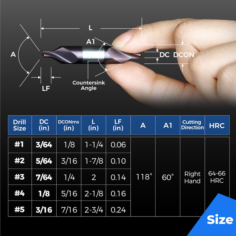 toolant Center Drill Bit Set, TiAlN Coated Cobalt M35 HSS Centering Drill Bit for Stainless Steel, Carbon Steel, Alloy Steel, Cast Iron, Copper, Other Hard Metals, #1-5, SAE 3/64"-3/16" (6pcs) 3/64"-3/16"(6pcs)