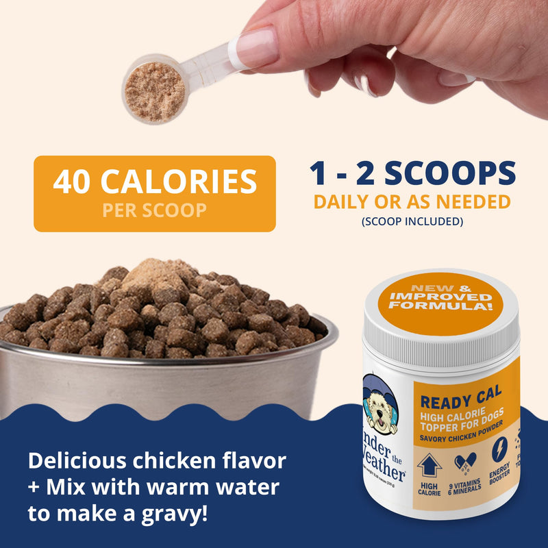 Under the Weather Ready Cal Powder for Dogs, High-Calorie Weight Gainer & Appetite Stimulant, Dog Energy Booster Veterinarian-Approved Pet Supplement with Vitamins & Minerals, Chicken Flavor |10.58 oz For Dogs - Ready Cal Powder
