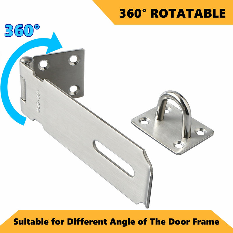 Alise Hasp Lock,Door Hinge Lock Padlock,Black Clasp Latch Hinges Lock for Doors,3 Inch SUS 304 Stainless Steel Brushed Nickel Chest Latches 3 Inch