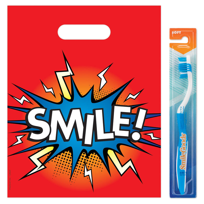 Practicon Electric Smile 8" x 10" Dental Giveaway Bag, Dental Hygiene Patient Care Goodie Bag, Dentist Office Plastic Gift Bags, 100 Pack 8" x 10"