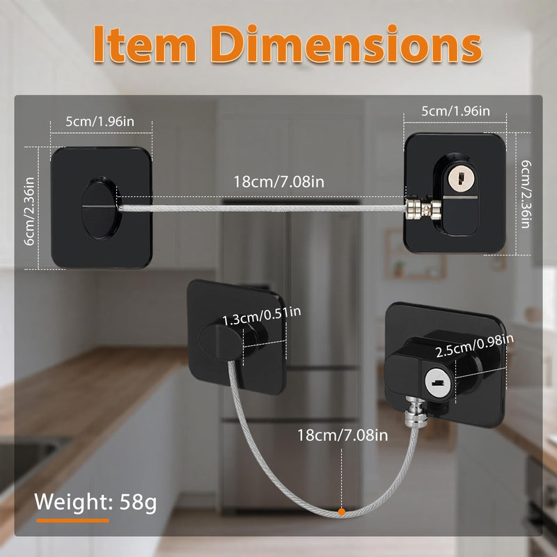 Refrigerator Lock, Child Safety Cabinet Locks, Mini Fridge Locks for Adults, Heavy Duty Lock for Refrigerator Cabinets, Drawers, Safety with Key, Black (8 PCS) 8