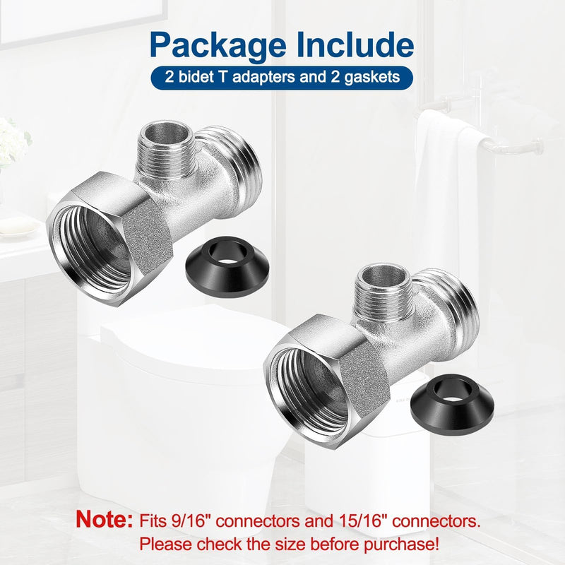 EEEKit 2PCS Bidet T Adapters, 3 Way 7/8" x 7/8" x 3/8" T Valve Adapters with Sealing Gasket for Toilet Connector