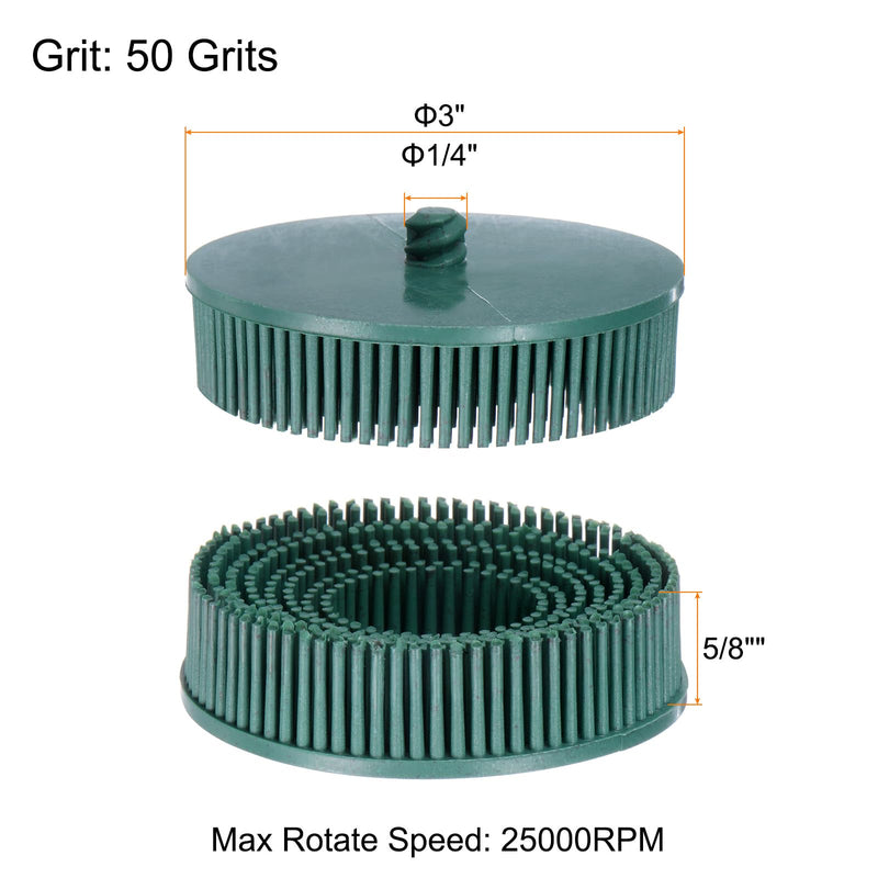 HARFINGTON 2pcs Bristle Disc 3" 50 Grit Abrasive Brush Deburring Electric Disc Brush with Quick Change Roll Lock Abrasive Coating Removal Disc for Metal, Green