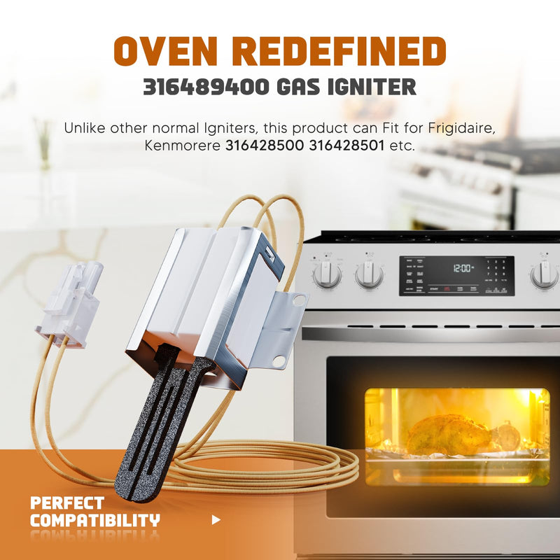 [Upgrades] 316489400 igniter, Fit for Frigi-daire gas oven igniter 316428500, Ken-more placement 316489403, 316428501, 5304462661, 7316489400, 1197384, AP3963540, PS1528534, Flat Style Igniter