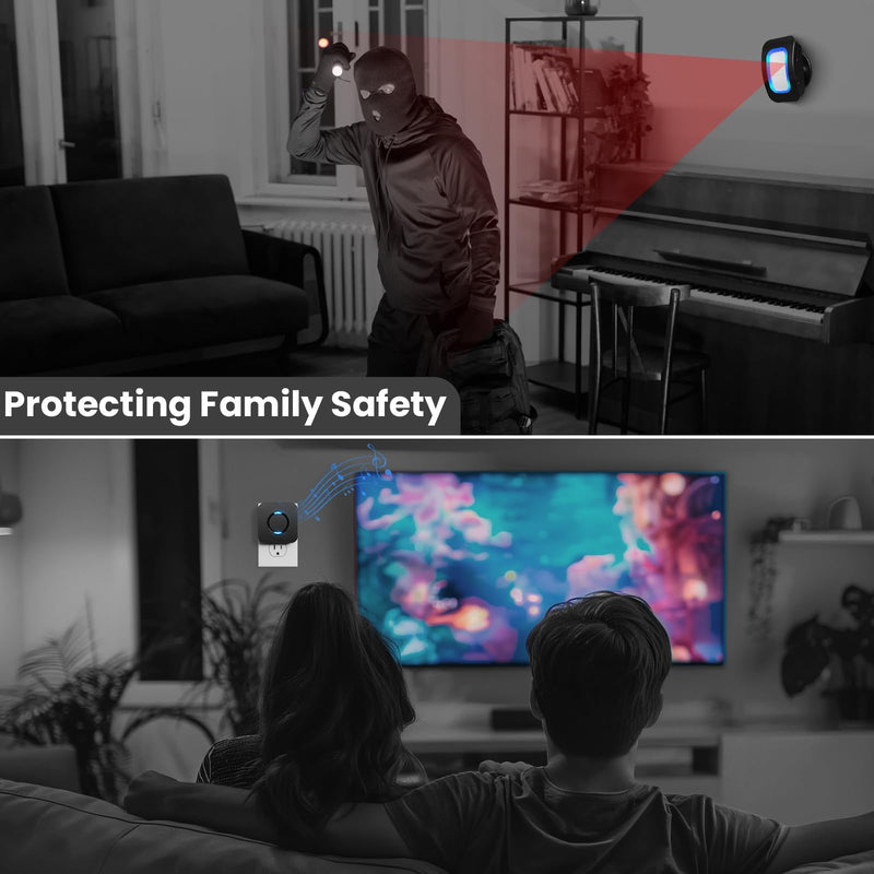 Wireless Motion Sensor LED Light - Motion Detector Alarm Chimes Door Sensor with 500 FT Range Security Alert Monitor System for Home, Business, Store, Office, School A 1 Receiver+2 Sensors