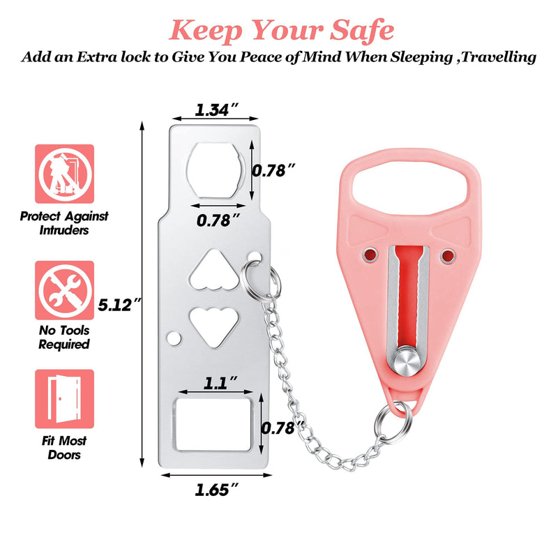 AceMining Portable Door Lock Home Security Door Locker Travel Lockdown Locks for Additional Safety and Privacy Perfect for Traveling Hotel Home Apartment College-Pink(1 Pack) 1 Pack