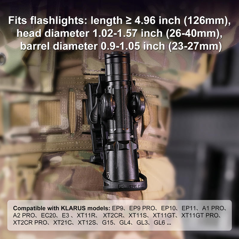 klarus AH3 2024 New Flashlight Holster, Duty Belt Flash Light Holder Tactical Pouch for Police Law Enforcement Guard Automotive Technicians Outdoor Enthusiasts Black