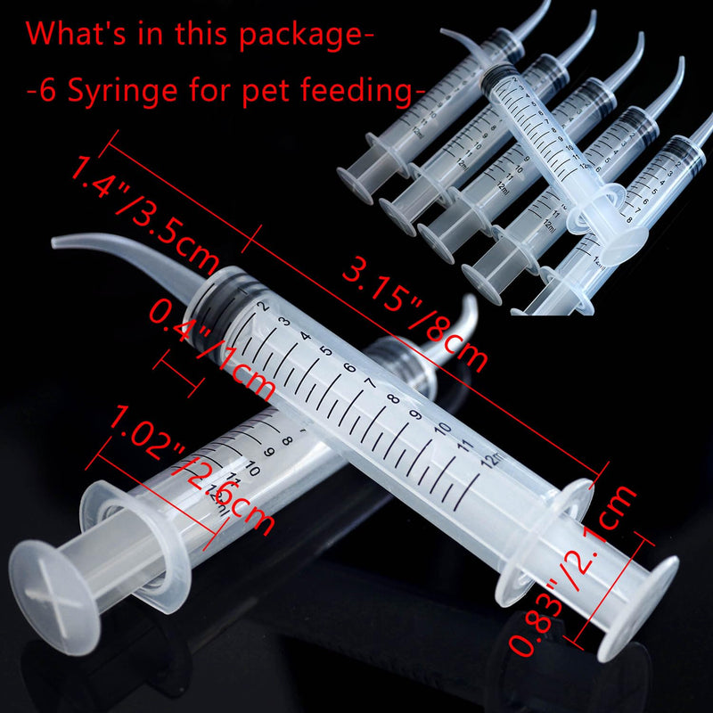 6PCS Pet Feeding Syringe Transparent Aseptic with Measurement 12ml Water Liquid Food Supply Feeding Dosing Device for Birds Dogs Cats Gardening Rinse (Curved Tip 6PCS)
