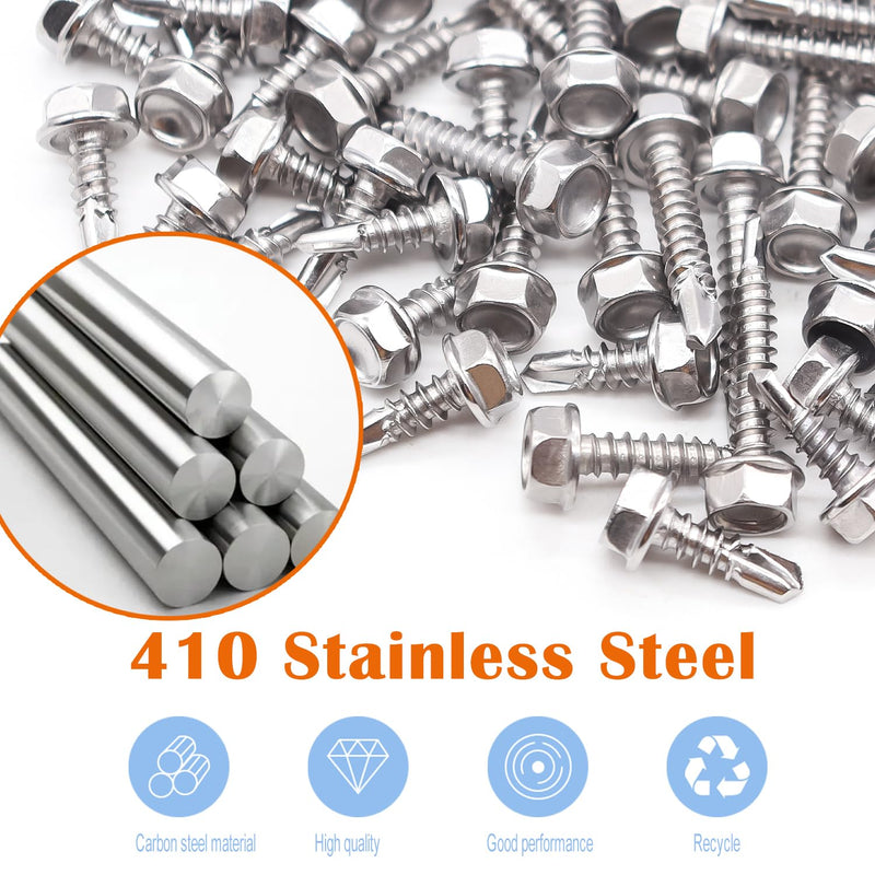 weideer 230pcs #8×1/2" Self Tapping Screws Sheet Metal Screws 410 Stainless Steel Hex Washer Head Self Drilling Screws Quick Tapping Screw with Screwdriver Bit K-132-13-230P-W #8×1/2"