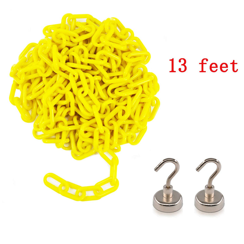 Reliabe1st Yellow Plastic Safety Barrier Chain (13 Feet) with 2 Magnetic Hooks | Loading Dock Kit | Caution Security Chain Safety Chain for Crowd Control, Construction Site | Safety Barrier