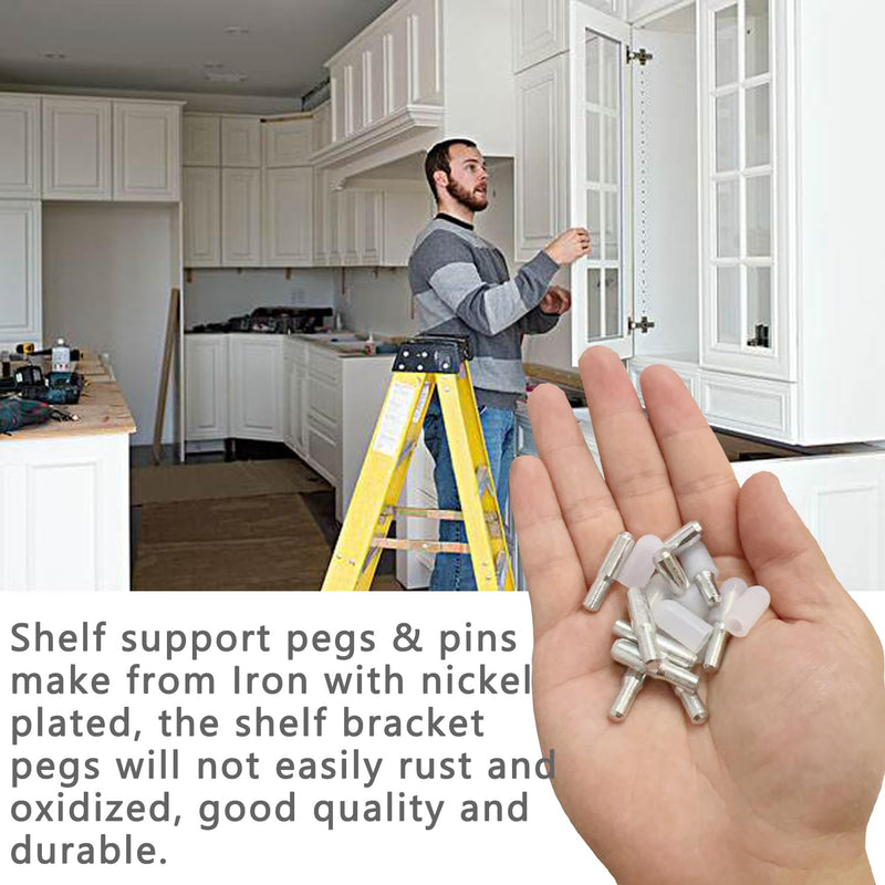 5mm 1/4 Inch Stainless Steel Shelf Support Pegs for Kitchen Cabinets, Adjustable Metal Pins and Clips for Bookshelves, Bookcases, Cupboards, and Glass or Wood Shelves Replacement Holders