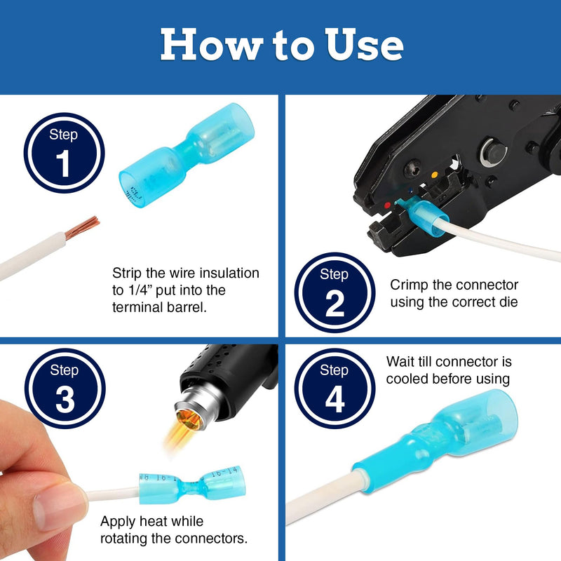 New Age America® 250pcs Heat Shrink Spade Connectors Kit KableSeal™ | AWG 22-10 | Electrical Wire Connectors | Quick Disconnect Connectors | Male Female Wire Connectors | Copper Crimp Connectors | UL 250 PCS | AWG 22-10 | Male & Female