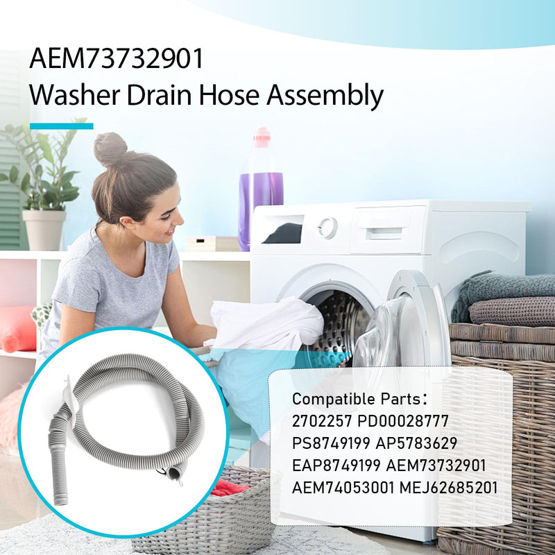 NEW AEM73732901 Washer Drain Hose Assembly Length 63 in Compatible with LG Kenmore Washer Replacement AEM74053001 MEJ62685201 2702257 PS8749199 AP5783629 EAP8749199
