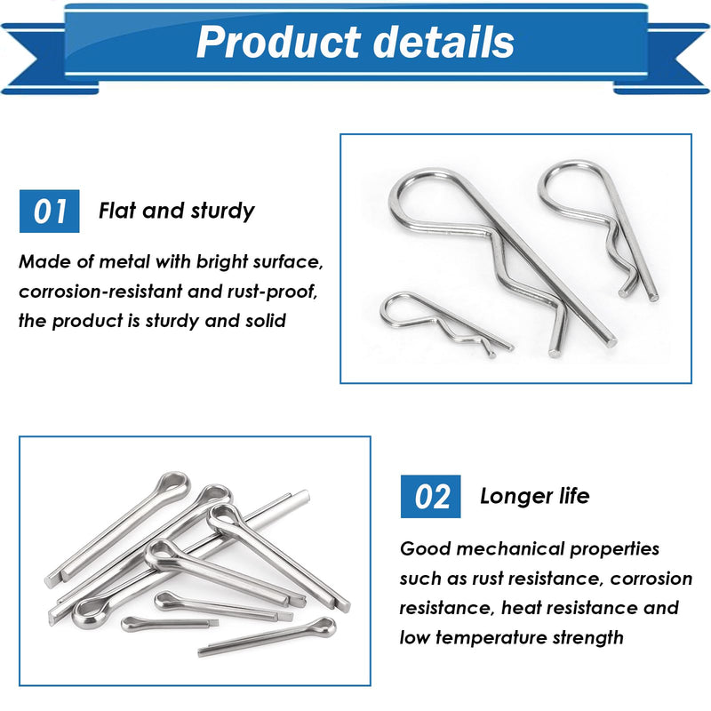Cotter Pin Assortment Kit 304 Stainless Steel 13 Sizes Cotter Pins & R Clips Cotter Pin Set for Hitch Pin Lock Systems 200Pcs - Cotter Pins & R Clips