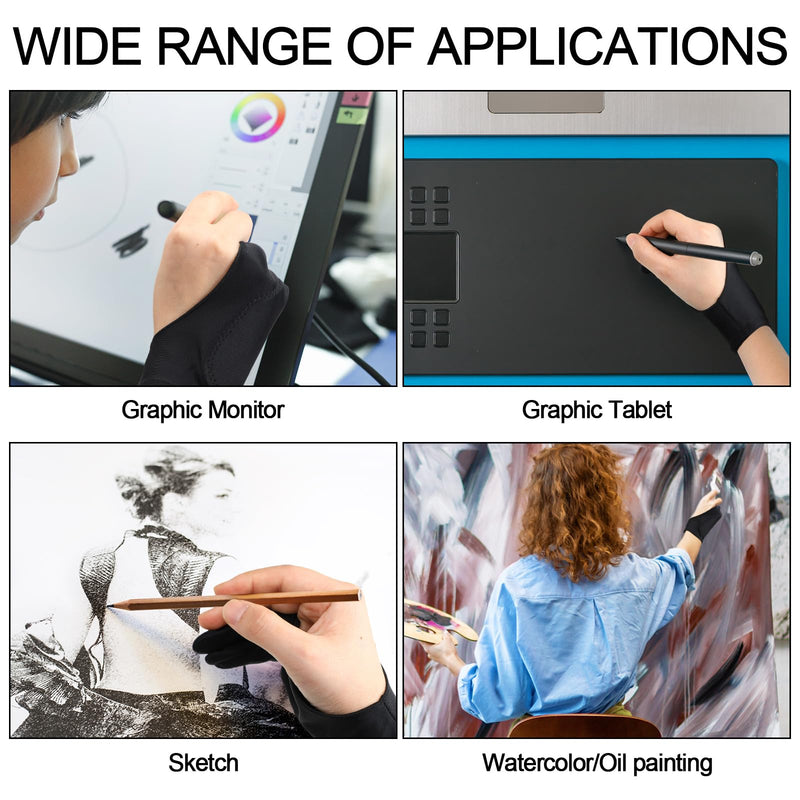 Silipull 12 Pcs Drawing Glove Artist Glove for Drawing Tablet Two Fingers