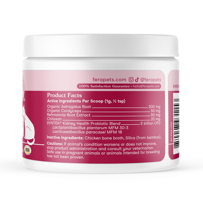 Fera Pets Cat Kidney Support Powder with Antioxidants & Probiotics - Enhances Renal Health & Function - Promotes Regular Detoxification - 60 Scoops