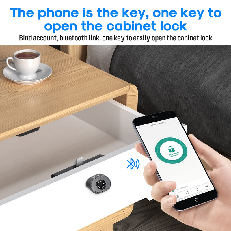 Bluetooth Fingerprint Cabinet Lock, Smart Biometric Cabinet Lock, Keyless Hidden File Drawer Wardrobe Lock, Child Safety Electric Fingerprint Lock, DIY Wooden Furniture Privacy Lock (Alloy Steel) Alloy Steel
