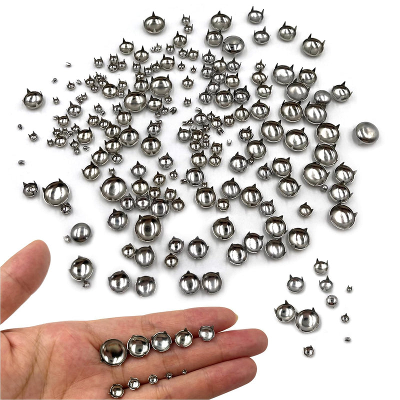 Honigo 200pcs Nailheads Dome Studs Rivets Silver Metal Solid Brass 2/3/4/5/6/7/8/9/10/12mm 4 Prongs Spikes Spots for Leather Craft Clothes Belt Bag Shoes Decorations Totes DIY Craft Round-Silver 200 Pack 2/3/4/5/6/7/8/9/10/12MM