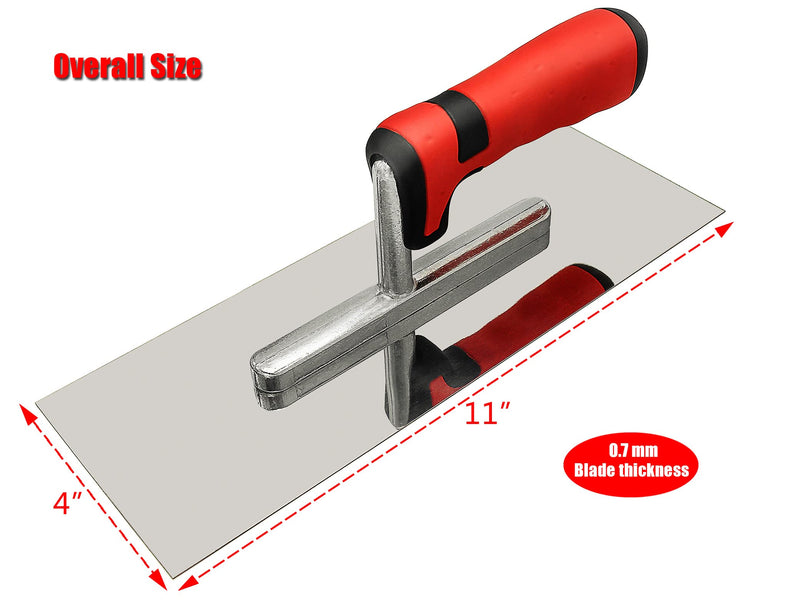 Stainless Steel Flat Finishing Trowel (11" x 4") Concrete Cement Drywall Plastering Tile Masonry Construction Hand Tools
