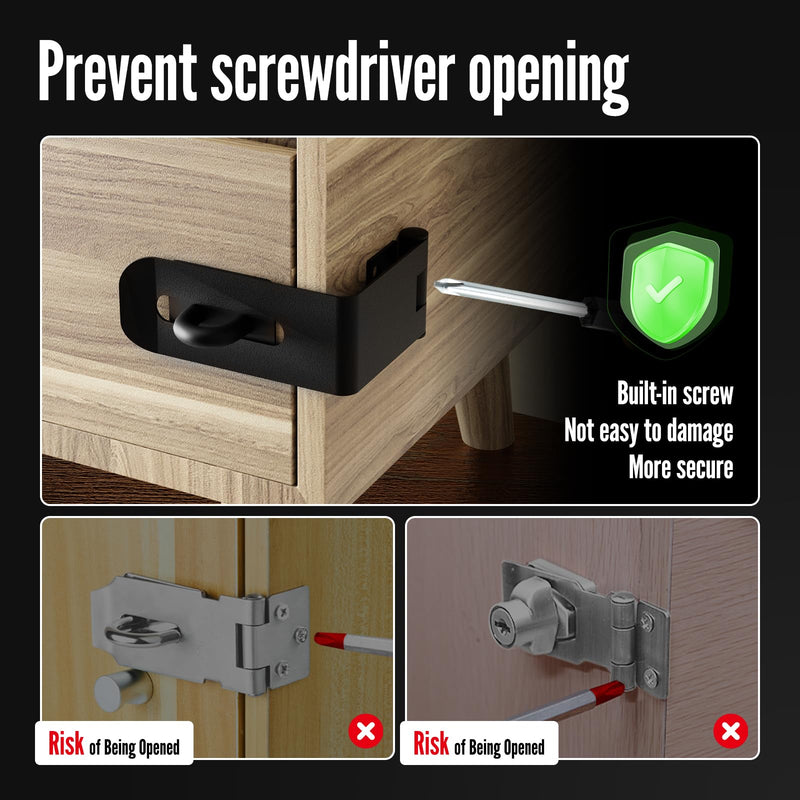 Door Lock Hasp Latch, 90 Degree Solid Iron Safety Packlock Clasp Hasp Lock Latch, Extra Thick Gate Lock Hasp with Screws Brushed Finish (2.24 inch) 2.24 Inch (1PC) Black