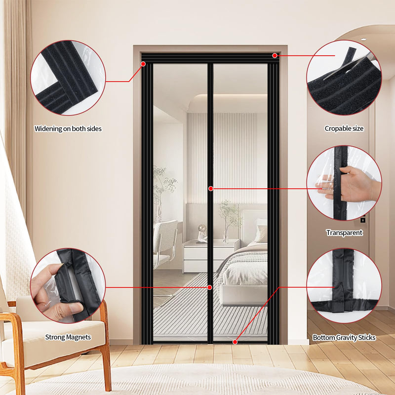 Adjustable Transparent Insulated Door Curtain DIY Size Width 29"-34" Height 79"-82",Screen Door with Reinforced Magnets Auto Closer, to Keep Warm in Winter Cool in Summer for Air Conditioner Room 29"-34" x 79"-82"