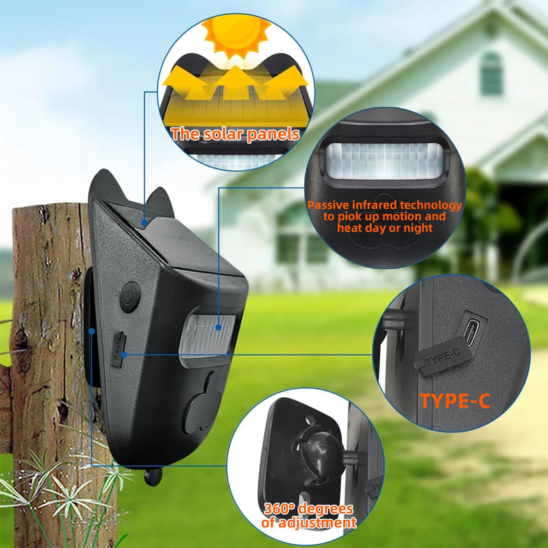 Solar Infrared Sensor Wireless Doorbell & Driveway Alarm – 1/2 Mile Range, 120° Detection, Weatherproof, Solar & USB-C Charging, for Home/Business Security 【Motion Sensor*2+ Alarm Receiver*1】