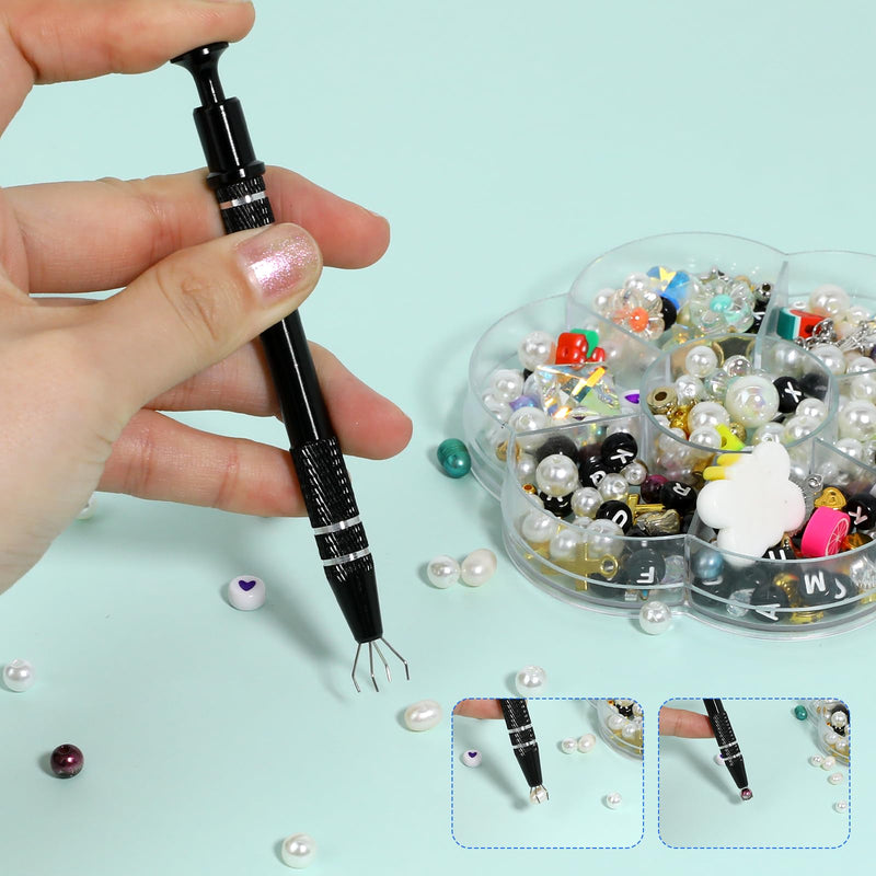 2Pcs 4 Prongs Jeweler's Pick Up Tool Stainless Steel Piercing Ball Grabber 4 Prong Diamond Claw Tweezers Pearl Grabber Pick Up Tool for Tiny Objects Ic Chips Electronic Components