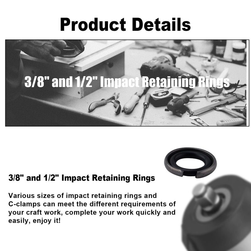 6 Sets 3/8" & 6 Sets 1/2" Impact Retaining Ring Clip Friction Rings with O-Ring, 1/2" & 3/8" Impact Wrench Socket Retaining Ring Clip for Electric/Pneumatic Type Wrench Retainer Anvil Install Tool