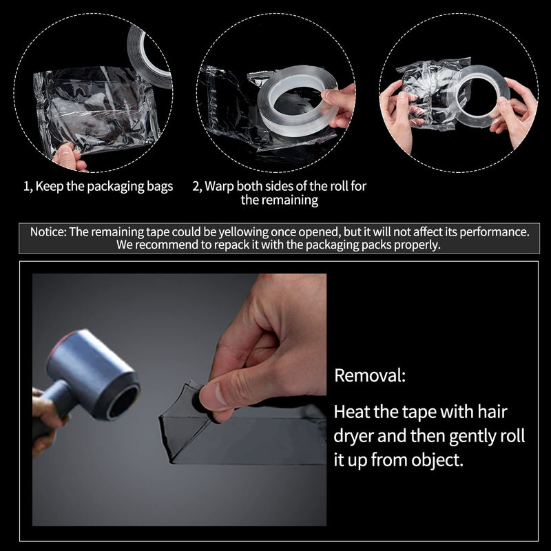 Art3d Double-Sided Tape (10FT) Mounting Tape, Multipurpose Removable Adhesive Foam Tape, Transparent Tape for Paste Items, Household 1/24" x 1/2" x 10'