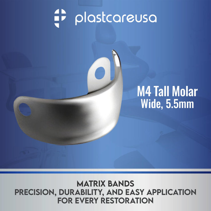 100 5.5mm M4 Decidious (Large) Dental Metal Matrices Sectional Contoured Matrix Refills by PlastCare USA 5.5mm M4 Tall Molar (Large) 100