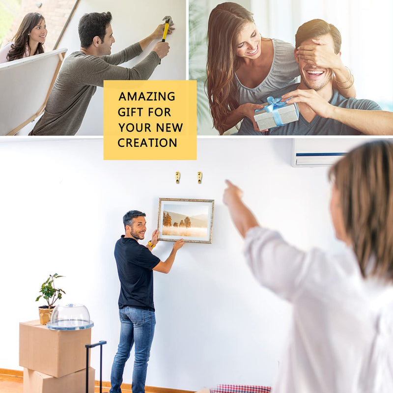 Picture Hangers, 120pcs Picture Hooks with Nails, FUZANWJ Picture Hanging kit, Wall Hangers, Wall Hanging Kit for Drywall/Wooden Wall, Holds 10-50 lbs Gold：10-50LBS