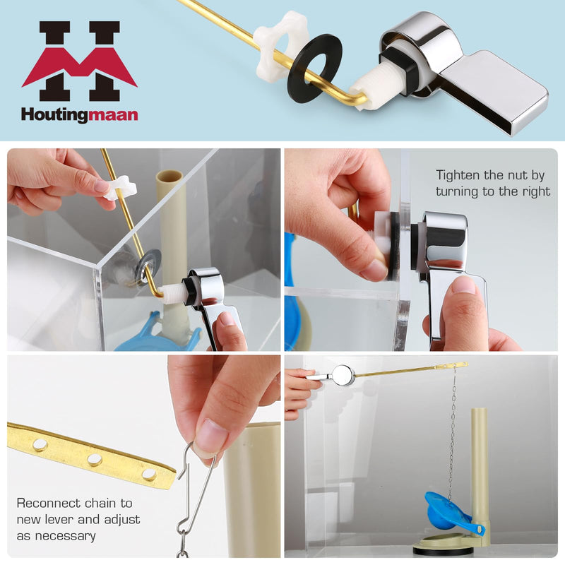 Houtingmaan Toilet Handle Replacement Kit,Toilet Handle Lever for Most Front Mount Toilets, Universal Brass Toliet Flush Handle Lever with Stainless Steel Flapper Chain,Chrome Front Mount-Chrome - NewNest Australia