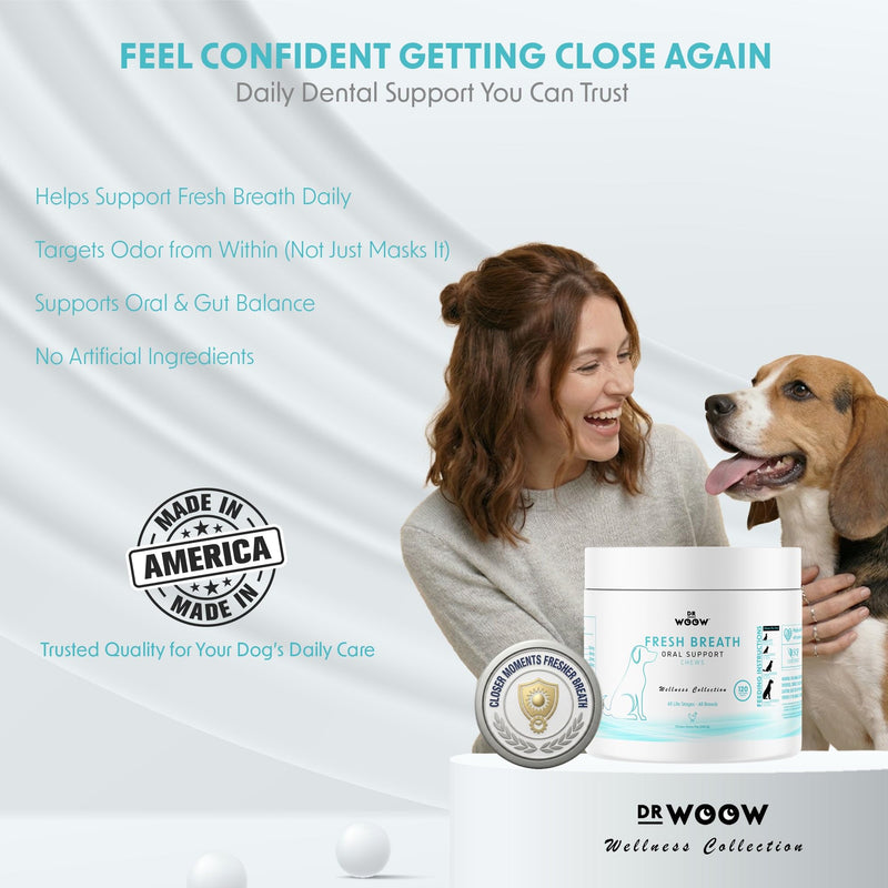 Fresh Breath Dental Chews for Dogs (120 Soft Chews) – Oral Care & Bad Breath Support – Turkey Tail Mushroom, Parsley & Kelp – Daily Teeth & Gum Support – Made in USA – Dr. Woow Fresh Breath Dental
