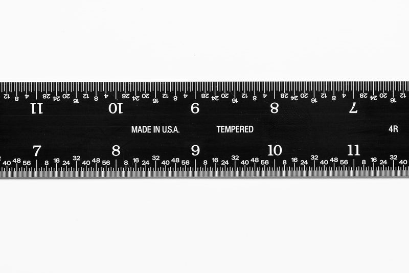 PEC Tools 18 Inch Rigid Ruler, 4R (8ths, 16ths, 32nds, 64ths) | 402-018EZ, Made in US, Stainless Steel, Black Chrome