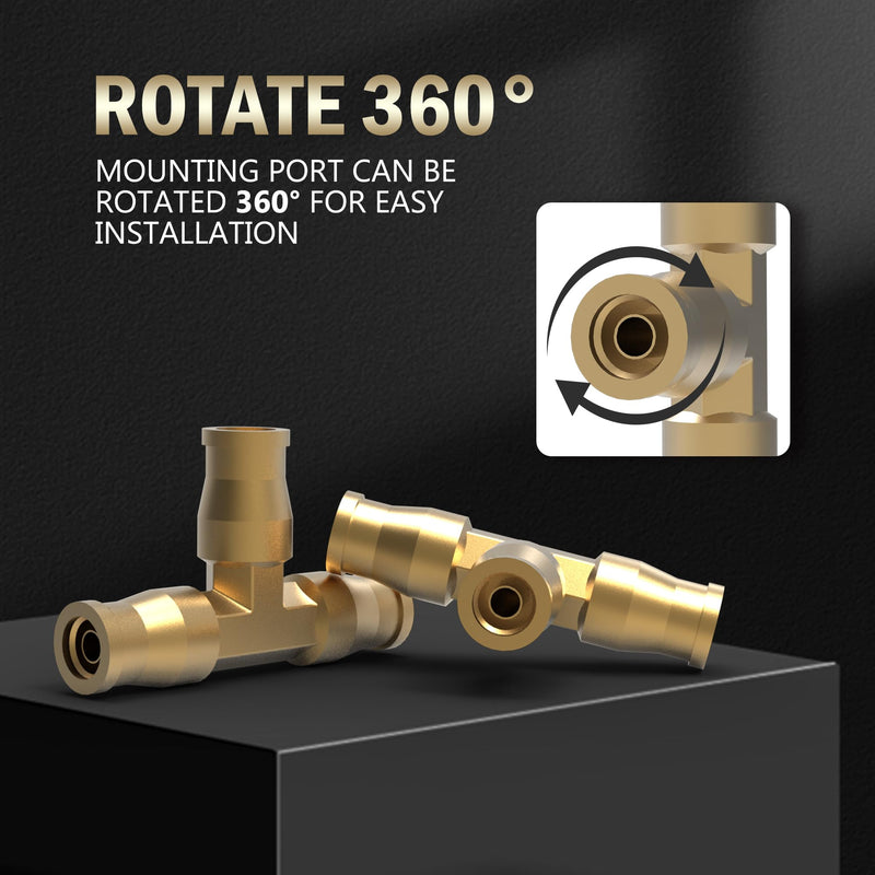 RETRUE 21838 Air Line Fittings Union Tee 1/4" T-Fitting Pneumatic Air Suspension Fittings, Brass