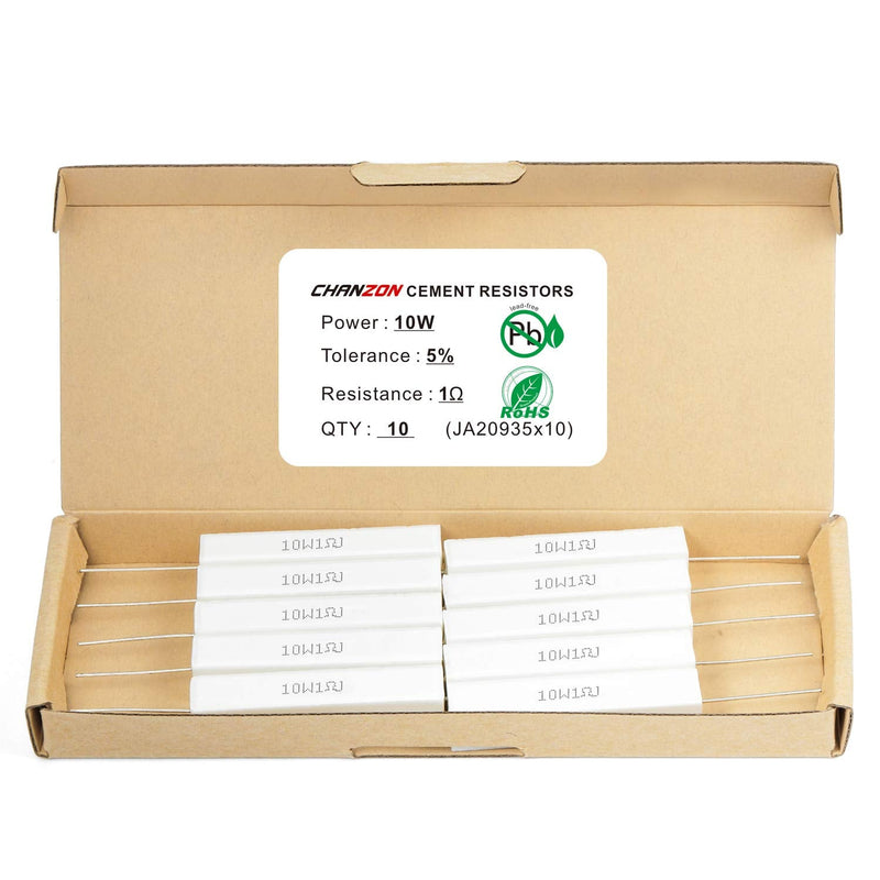 Chanzon 10pcs 10W Ceramic Cement Resistor 1 Ω ohm ±5% Tolerance Wirewound Induction 1R A) 1Ω ohm