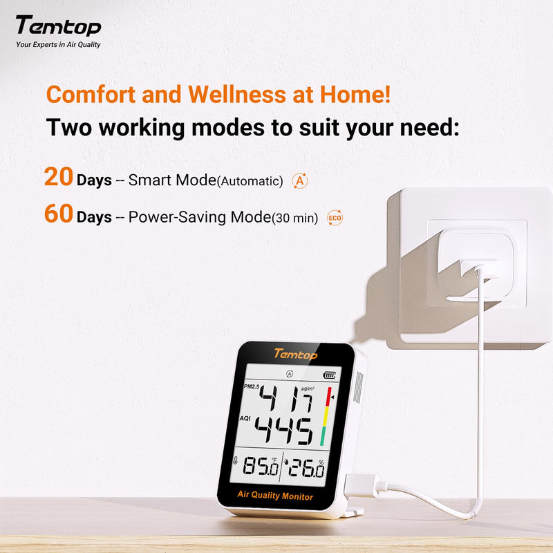 Temtop Air Quality Monitor Indoor Thermo-Hygrometer - PM2.5, AQI, Temperature, and Humidity Meter for Home, Office, or School, Air Quality Measurement, 60-Day Battery Life 2 Modes/Extended Standby 1 - NewNest Australia