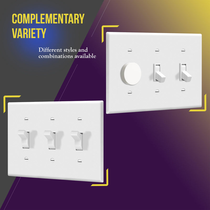 ENERLITES Triple Light Switch Wall Plate, Gloss Finish, Standard Size 3-Gang 4.50" x 6.38", Unbreakable Polycarbonate Thermoplastic, 8813-W, White With Screw - NewNest Australia