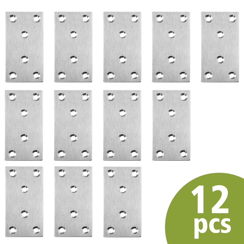4 x 2 Inch Flat Straight Brace Bracket, Silver Flat Mending Plate Stainless Steel Fixing Corner Brace for Wood Furniture ( 100 x 50 x 2mm, 6 Pcs)