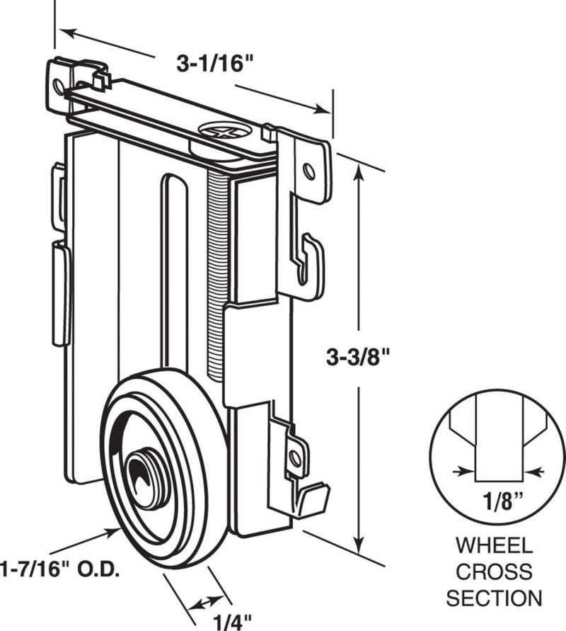 Steel-Framed Mirror Bottom Closet Door Roller Assembly Convex 1-7/16" Wheels | Roller Replacement for Closet Mirror Wardrobe Doors | Nylon Flat Roller Wheels (4 Pack) Pack of 4