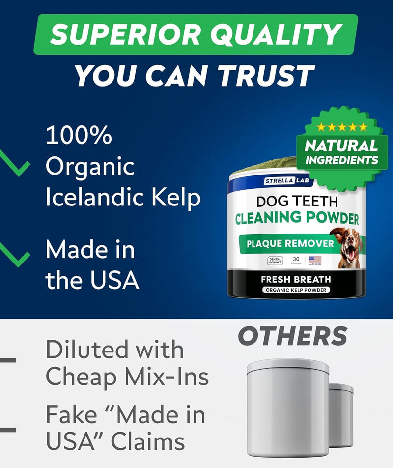 STRELLALAB Dental Powder for Dogs - Natural Kelp Dental Powder - 30 Count BBQ