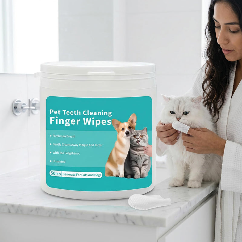 JoanofArc Cats Dogs Dental Care Finger Wipes, Dog Teeth Cleaning Wipes for Dogs & Cats, Gentle Cleansing, Freshens Breath and Reduce Plaque Tartar for Daily Oral Care for Pet Dogs Cats - 50 Count