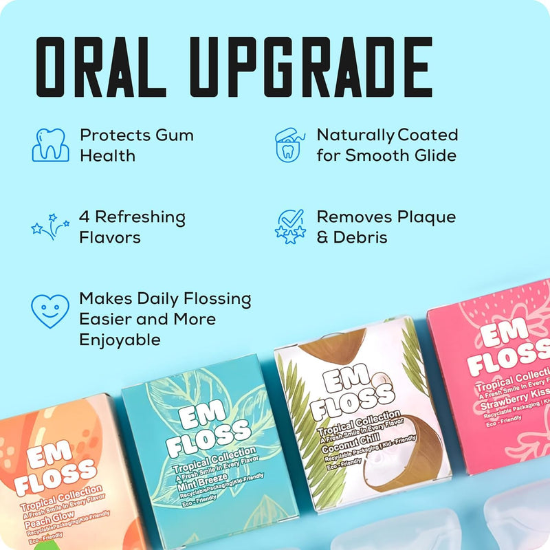 Waxed Expanding Dental Floss, Family Value Pack (Mint Breeze, 4 Pack), Coconut Oil Infused, Smooth Glide for Sensitive Gums, Strong & Shred Resistant, for Adults & Kids Mint Breeze 98 Foot (Pack of 4)