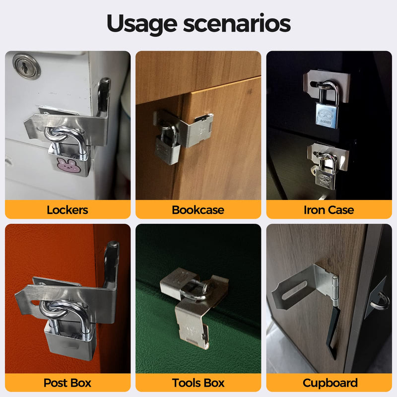 Hasp Latch 2 Pack, 90 Degree Solid 304 Stainless Steel File Cabinet Lock Desk Drawer Lock, Safe Security Padlock Latch Hasp Lock for Personal Privacy, (1.96 inch) 1.96 Inch-2PCS Silver