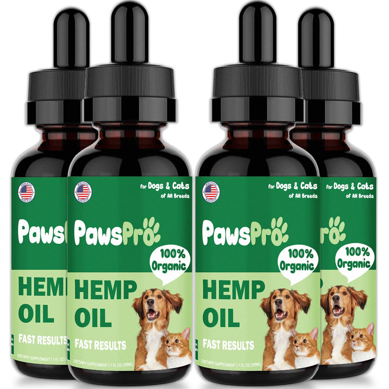 4-Pack Hеmp Oil for Dogs and Cats - Hip and Joint Support - Skin and Coat Health - with Omega 3, 6, 9 and Vitamins - Fast Results 4-Pack