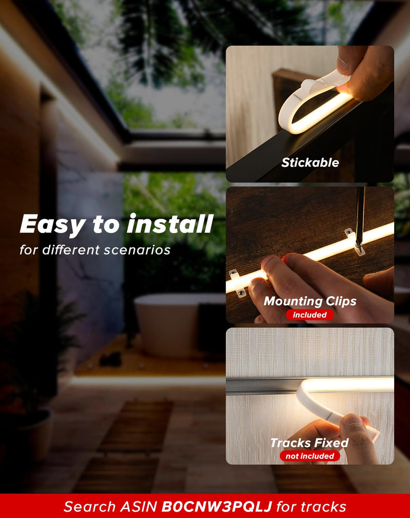 Shine Decor COB LED Rope Light AC 120V, 800lm Ultra Bright, IP65 Waterproof Cold-Resistant ETL Neon Strip, No Driver Tape Lighting for Home Commercial 10x4.5mm, 2800K Warm White, 16.4ft 16.4ft/5m